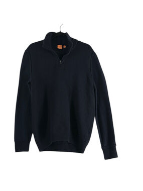 Hugo Boss quarter zip sweater dark blue wool blend luxury boss orange sz lg